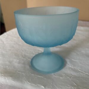 Vintage FTD Frosted Blue Glass Compote